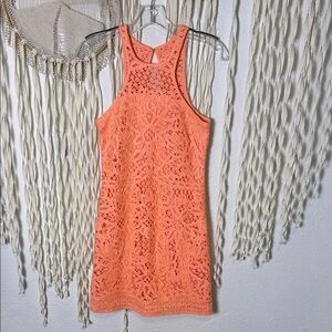 Lilly Pulitzer Soft Coral Floral Jaimie Knit Lace Racerback Mini Shift Dress XS